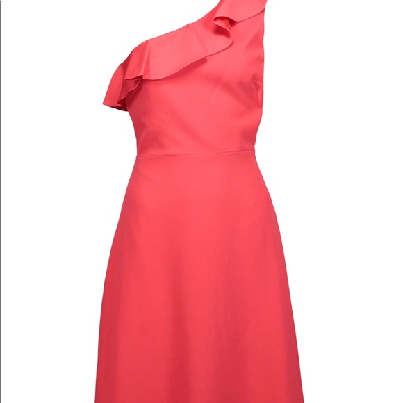 Maje One-Shoulder Rirai Ruffle Dress in Coral/Rose - Picture 2 of 6